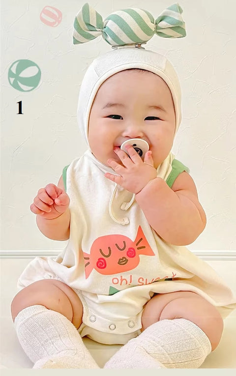 Funny Candy Newborn Baby Boy Girl Summer Lovely one-Piece Short Jumpsuit with Hat CODE: RSH011