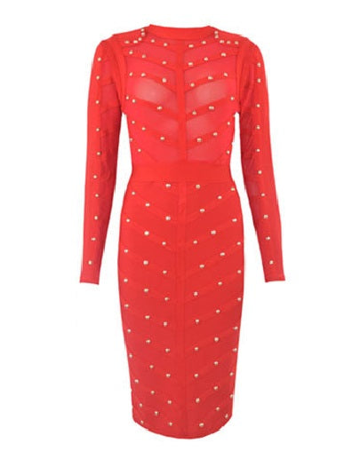 high-quality celebrity bandage  long-sleeved beaded dress CODE: mon58