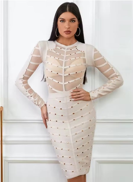 high-quality celebrity bandage  long-sleeved beaded dress CODE: mon58
