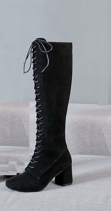 high heel boots cross straps long boots CODE: mon743