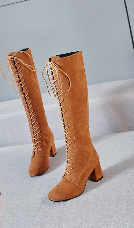 high heel boots cross straps long boots CODE: mon743