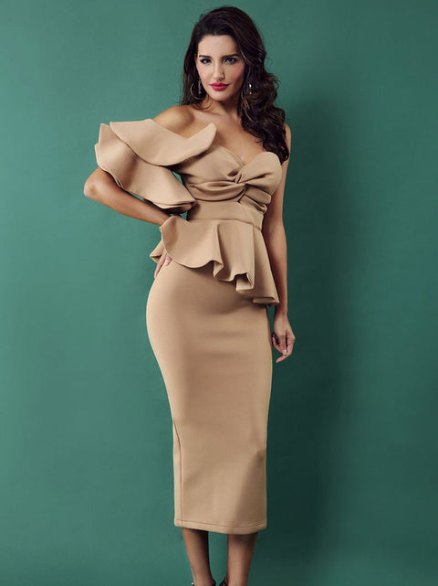 One Shoulder Ruffle Wrap Dress CODE: mon181