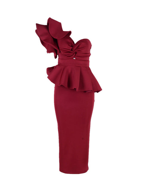 One Shoulder Ruffle Wrap Dress CODE: mon181