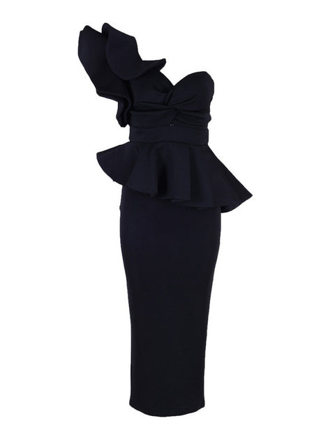 One Shoulder Ruffle Wrap Dress CODE: mon181