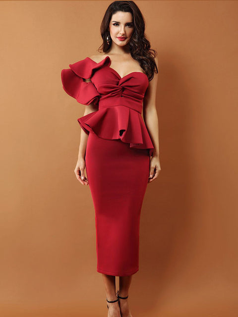 One Shoulder Ruffle Wrap Dress CODE: mon181