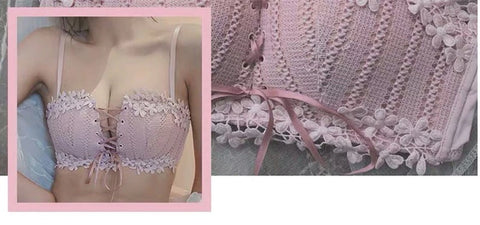 Floral Embroidery Tied Lingerie Seamless Bra Bralette Wireless Brassiere Underwear CODE: KAR1020