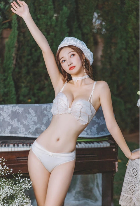 Strapless Push Up Bra Embroidery Bow Knot Lingerie Tube Top Bra AB Cup CODE: KAR1038