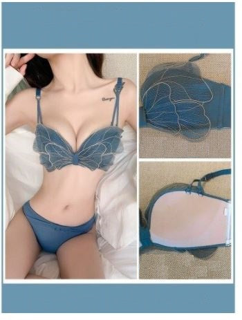 Strapless Push Up Bra Embroidery Bow Knot Lingerie Tube Top Bra AB Cup CODE: KAR1038