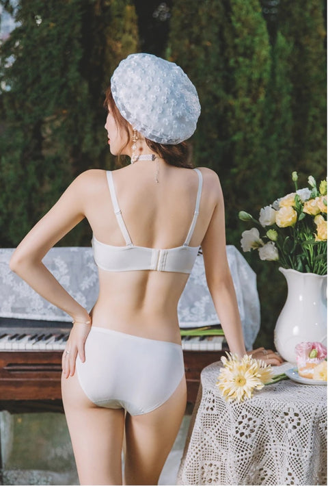 Strapless Push Up Bra Embroidery Bow Knot Lingerie Tube Top Bra AB Cup CODE: KAR1038