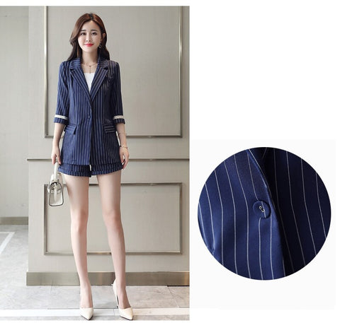 Two-piece  Single Breasted Striped Casual  Shorts Elegant Office Blazer Sets CODE: KAR1055