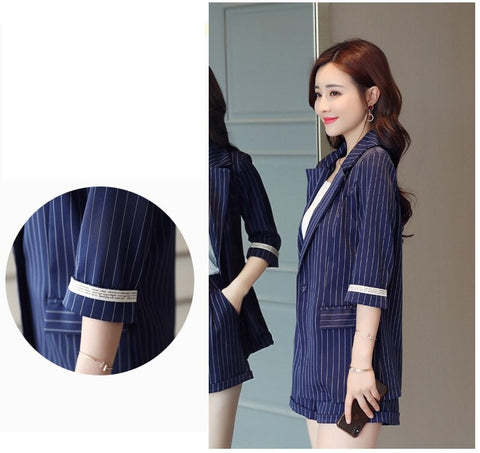 Two-piece  Single Breasted Striped Casual  Shorts Elegant Office Blazer Sets CODE: KAR1055