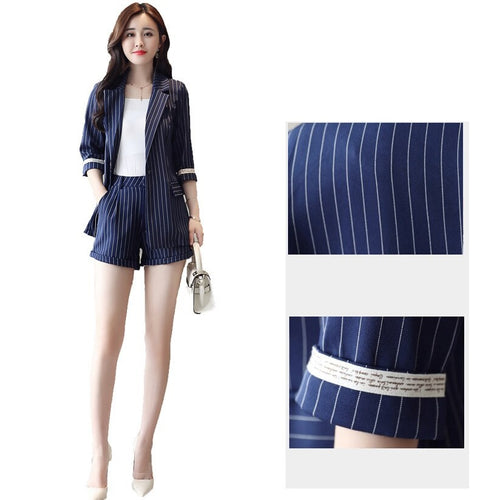 Two-piece  Single Breasted Striped Casual  Shorts Elegant Office Blazer Sets CODE: KAR1055