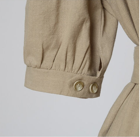 French Stand Collar Single-Breasted Short Sleeve With Belt Dress CODE: KAR1057