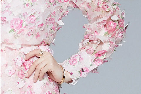 Rose Pink Floral Print Two Piece Set Chiffon Long-Sleeved Shirt Blouse + Pocket Wide Leg Shorts Suit