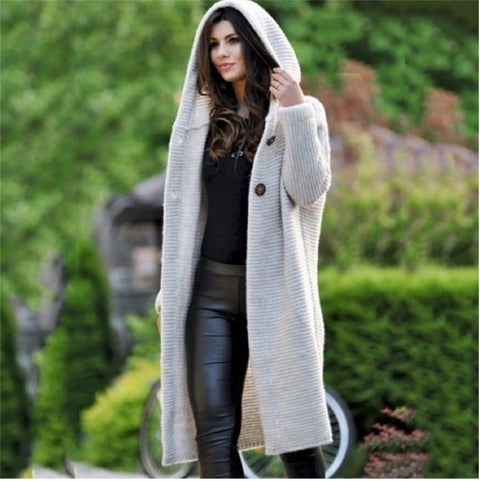 Long Sweater Loose Knitting Cardigan Hooded Coat  CODE: KAR1062