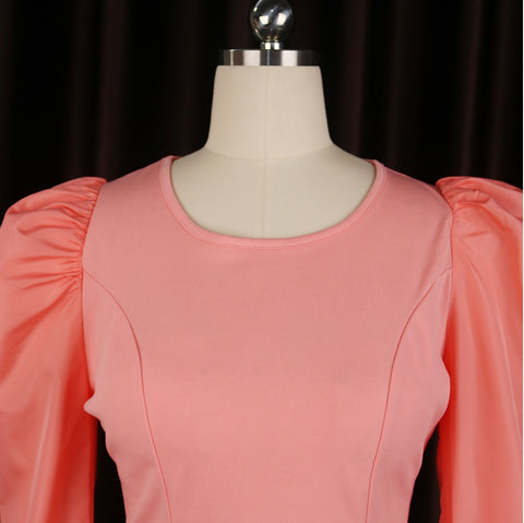 Puff Sleeve Round Collar Solid Long-sleeved Spring Shirt CODE: KAR1064