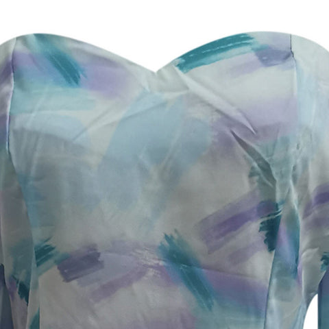 Printed Lantern Sleeve Chiffon Clothing Breast Wrap Sexy Crop Top CODE: KAR1065