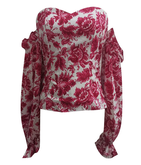 Printed Lantern Sleeve Chiffon Clothing Breast Wrap Sexy Crop Top CODE: KAR1065