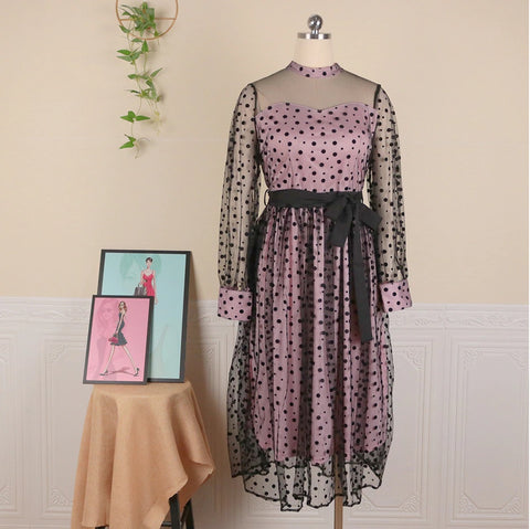 Sexy Princess See Through Pink Black Tulle Mesh Stitching Dress CODE: KAR1068