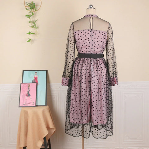 Sexy Princess See Through Pink Black Tulle Mesh Stitching Dress CODE: KAR1068
