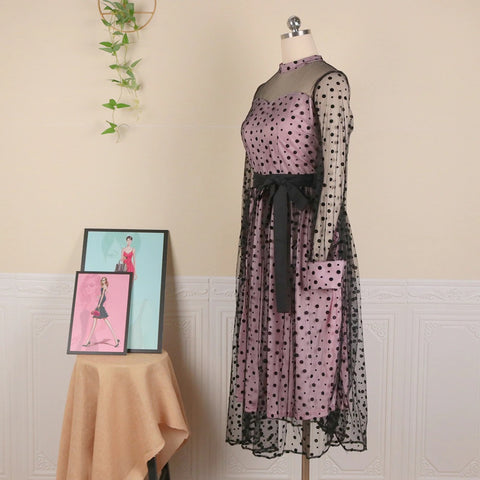 Sexy Princess See Through Pink Black Tulle Mesh Stitching Dress CODE: KAR1068