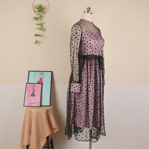 Sexy Princess See Through Pink Black Tulle Mesh Stitching Dress CODE: KAR1068