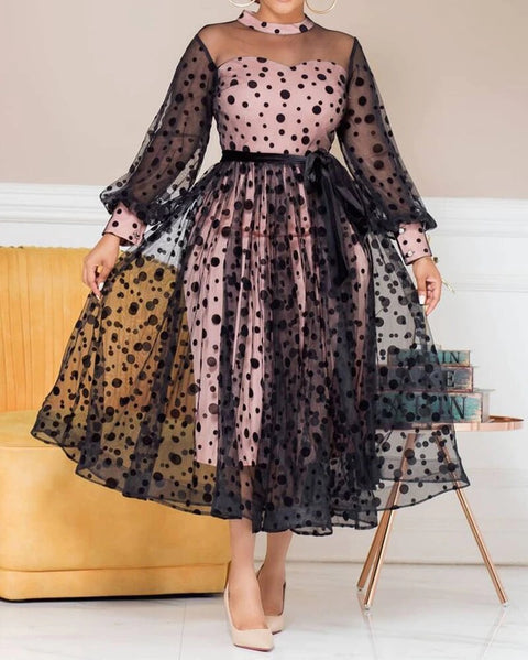 Sexy Princess See Through Pink Black Tulle Mesh Stitching Dress CODE: KAR1068