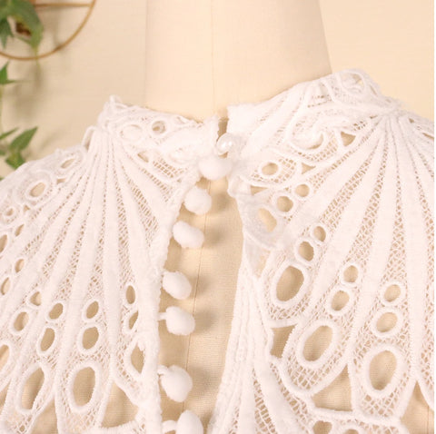 White Cut Out Cover Flying Sleeves Wavy Hollow Out Elegant Sexy Cute Spring Ruffle Dress CODE: KAR1069