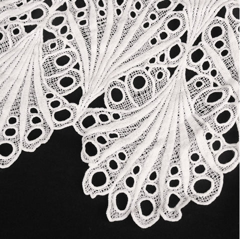 White Cut Out Cover Flying Sleeves Wavy Hollow Out Elegant Sexy Cute Spring Ruffle Dress CODE: KAR1069