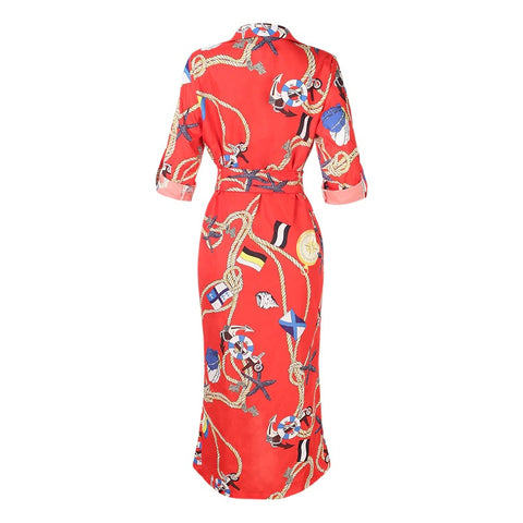 Elegant Print Shirt Dress Button Short Sleeve Tunic Midi V Neck Slit Draped Party Dresses CODE: KAR1071