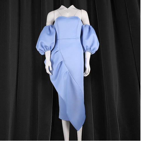 Off Shoulder Ruffle Slim Lanterm Sleeves Party Celebrate Fashion Dress CODE: KAR1080