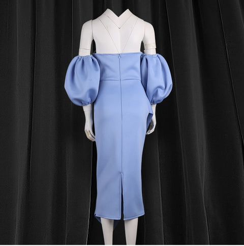 Off Shoulder Ruffle Slim Lanterm Sleeves Party Celebrate Fashion Dress CODE: KAR1080