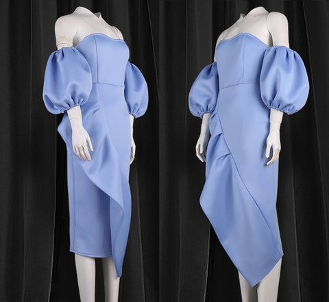 Off Shoulder Ruffle Slim Lanterm Sleeves Party Celebrate Fashion Dress CODE: KAR1080
