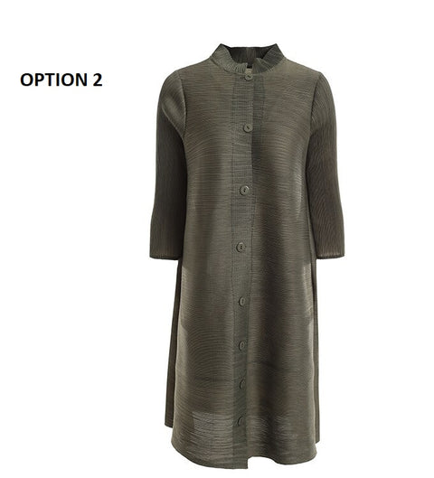 Stand Collar Three Quarter Sleeve Pleated New Single Breasted Loose Solid Color Coat CODE: KAR1086