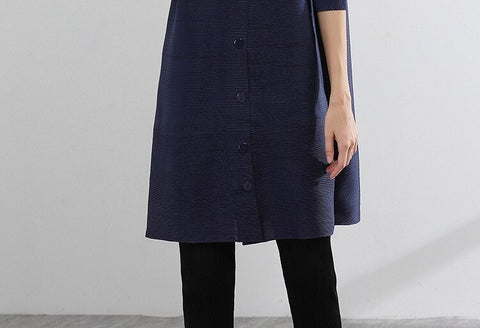 Stand Collar Three Quarter Sleeve Pleated New Single Breasted Loose Solid Color Coat CODE: KAR1086