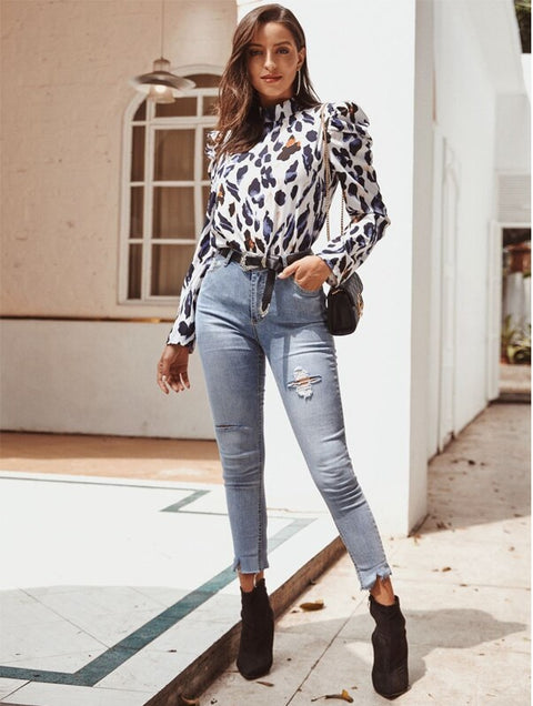 New Fashion Leopard Print Turtleneck Long Sleeve Shirts Party Top CODE: KAR1088