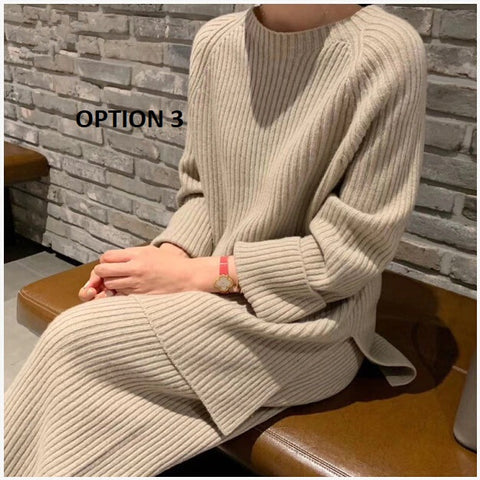 New Thicken Warm Knitted Pullover Sweater Two-Piece Suits +High Waist Loose Wide Leg Pants Set CODE: KAR1089