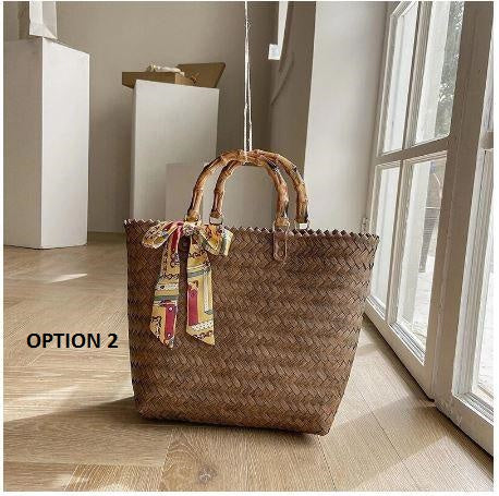 New Style Bamboo Fashion  Large-capacity Travel Holiday Retro Style Straw Bag CODE: KAR1097