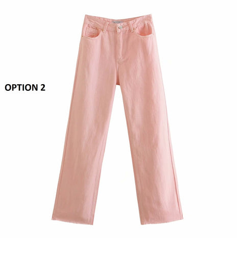 New Pockets Fashion Solid Color Wide-leg Zipper Jeans CODE: KAR1105