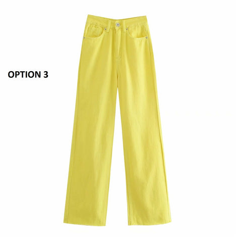 New Pockets Fashion Solid Color Wide-leg Zipper Jeans CODE: KAR1105