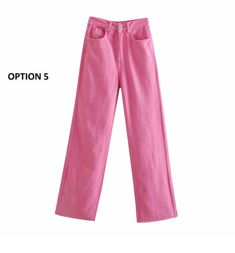 New Pockets Fashion Solid Color Wide-leg Zipper Jeans CODE: KAR1105