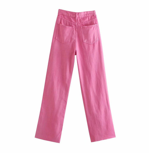 New Pockets Fashion Solid Color Wide-leg Zipper Jeans CODE: KAR1105