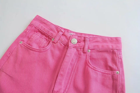 New Pockets Fashion Solid Color Wide-leg Zipper Jeans CODE: KAR1105