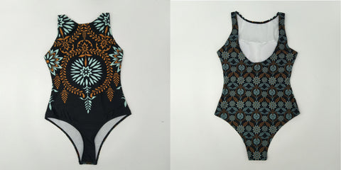 Striped High Quality Printed One Piece Swimsuit CODE: KAR1108
