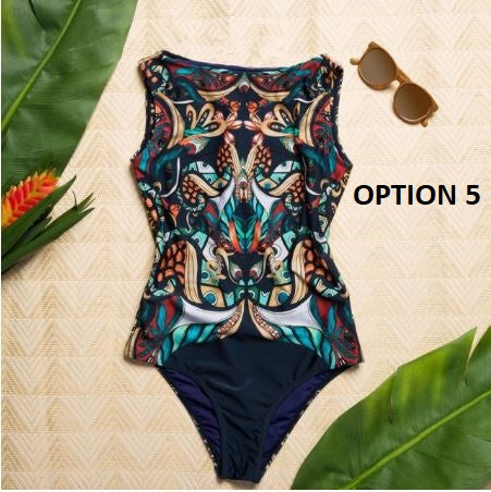 Striped High Quality Printed One Piece Swimsuit CODE: KAR1108