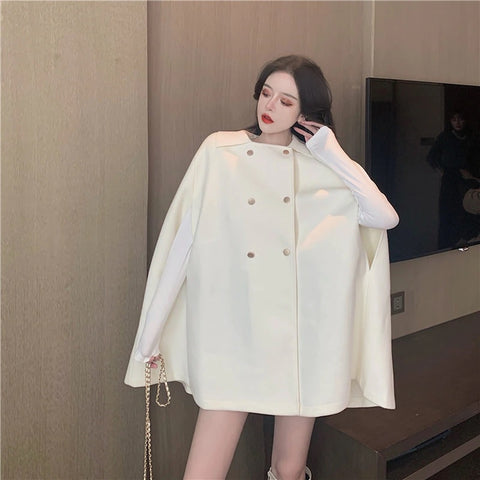Wool & Blends Cloak Double Breasted Elegant Winter Stylish Coat CODE: KAR1109