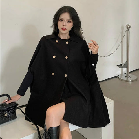 Wool & Blends Cloak Double Breasted Elegant Winter Stylish Coat CODE: KAR1109
