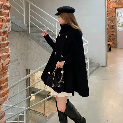 Wool & Blends Cloak Double Breasted Elegant Winter Stylish Coat CODE: KAR1109