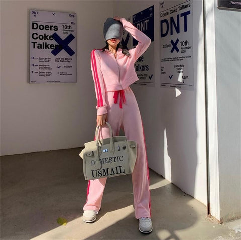 New Contrast Color Casual Wide-Legged Pants Two - Piece Suit CODE: KAR1114