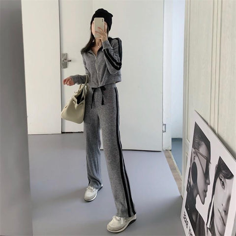 New Contrast Color Casual Wide-Legged Pants Two - Piece Suit CODE: KAR1114